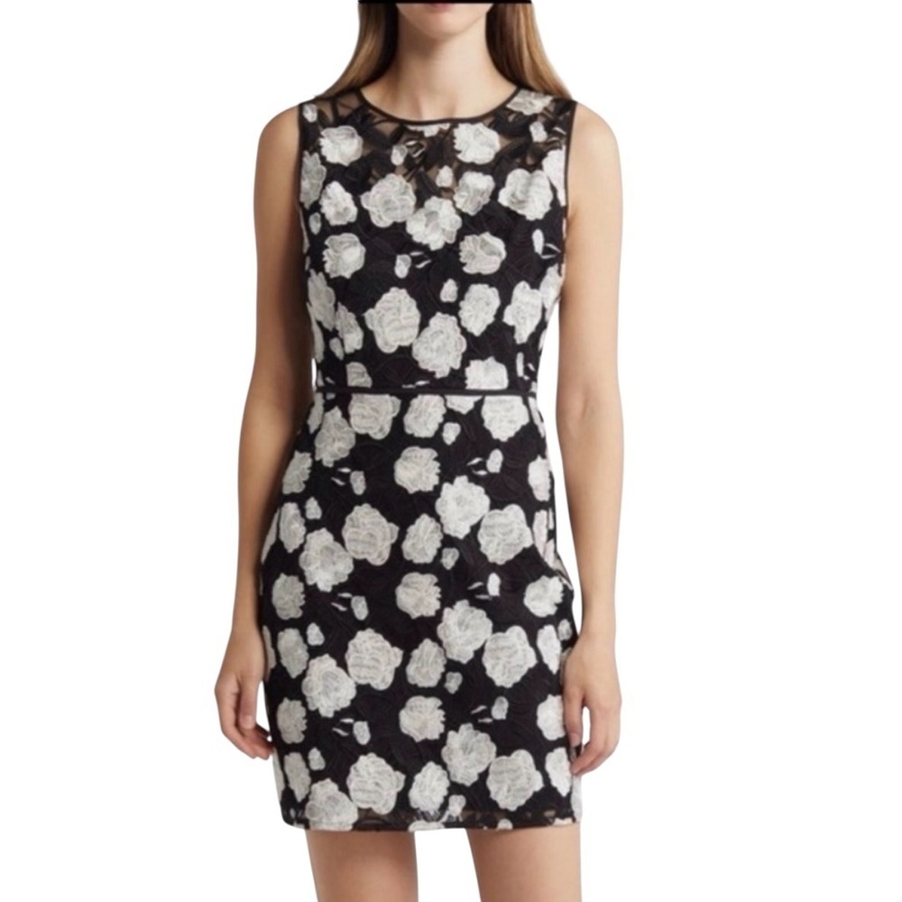 Sam Edelman Elegant Floral Embroidered Black & White Floral Dress NWT 12 14